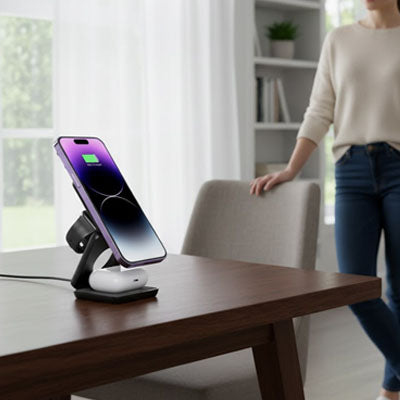 Chargeur sans fil 3 en 1, Station de charge magnétique pliable sans fil