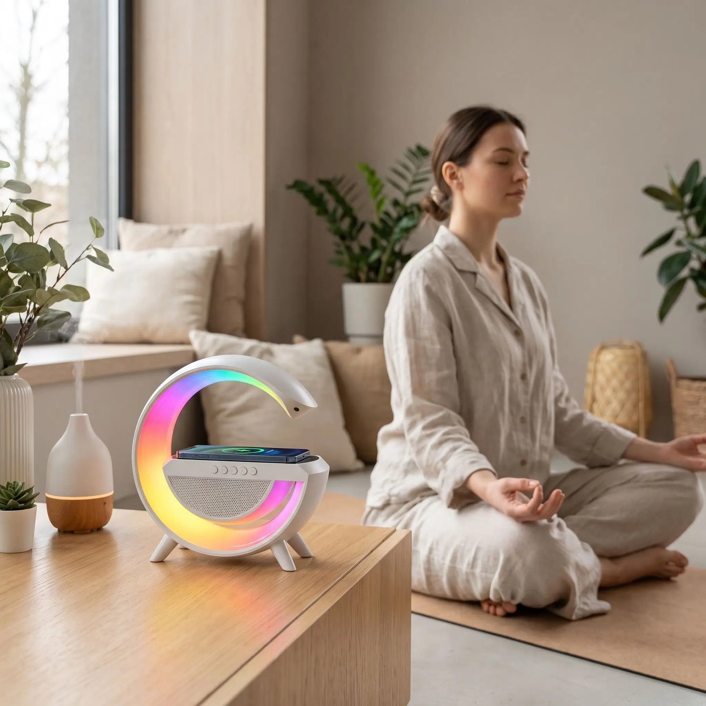 VEILLEUSE LED 4 en 1, BLUETOOTH AVEC CHARGE SANS FIL