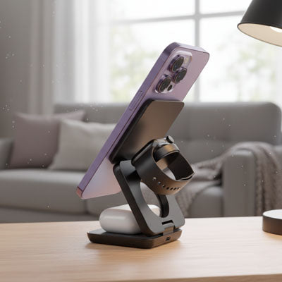 Chargeur sans fil 3 en 1, Station de charge magnétique pliable sans fil